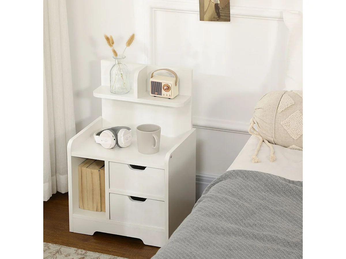 Mesita de noche Corfu Homcom 2 cajones + 3 compartimentos blanco 60x40x30 cm