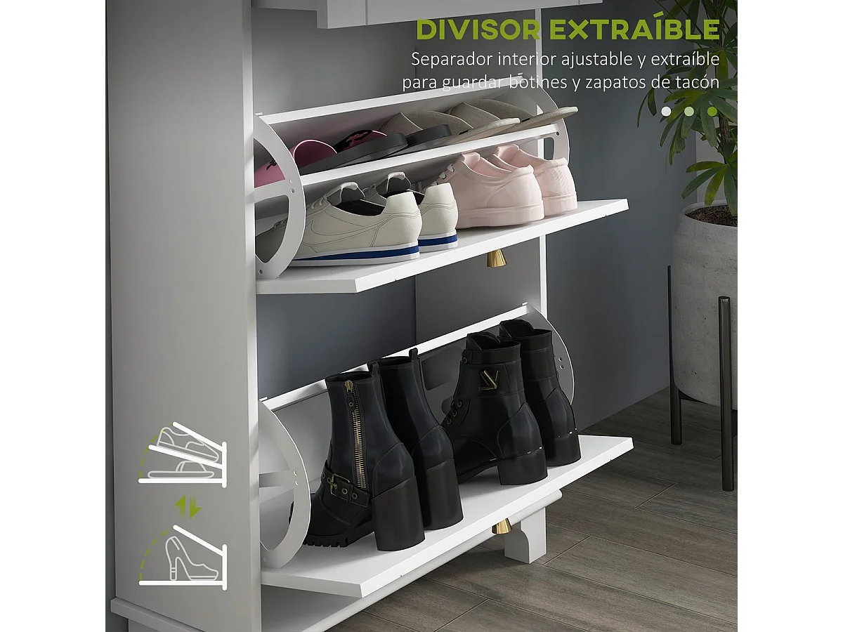 Zapatero Nussa Homcom 2 puertas + cajón 8 pares blanco 98,5x60x23,5 cm