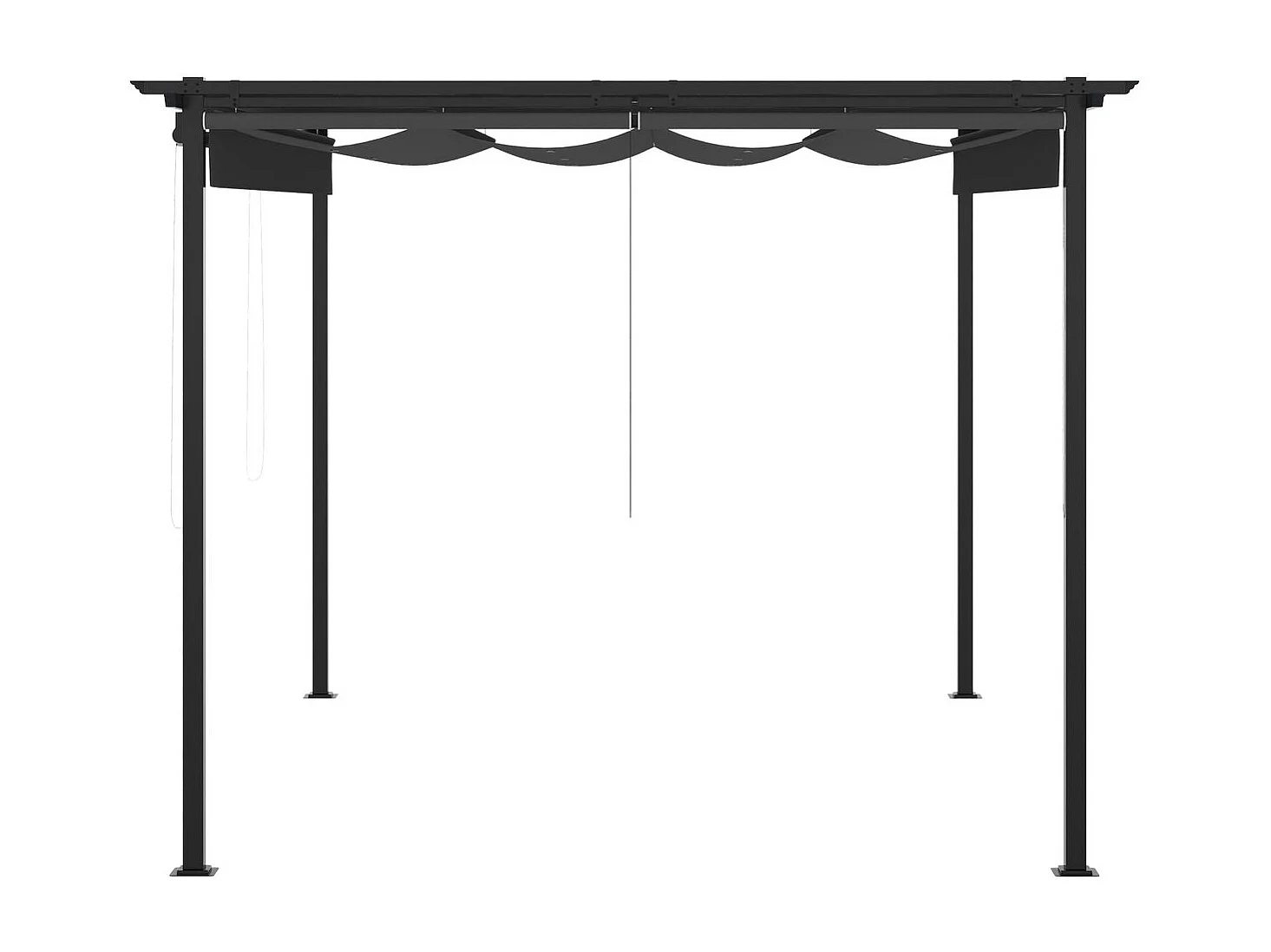 Pérgola de jardín Outsunny techo retráctil 4 cortinas enrollables gris oscuro 4x3m