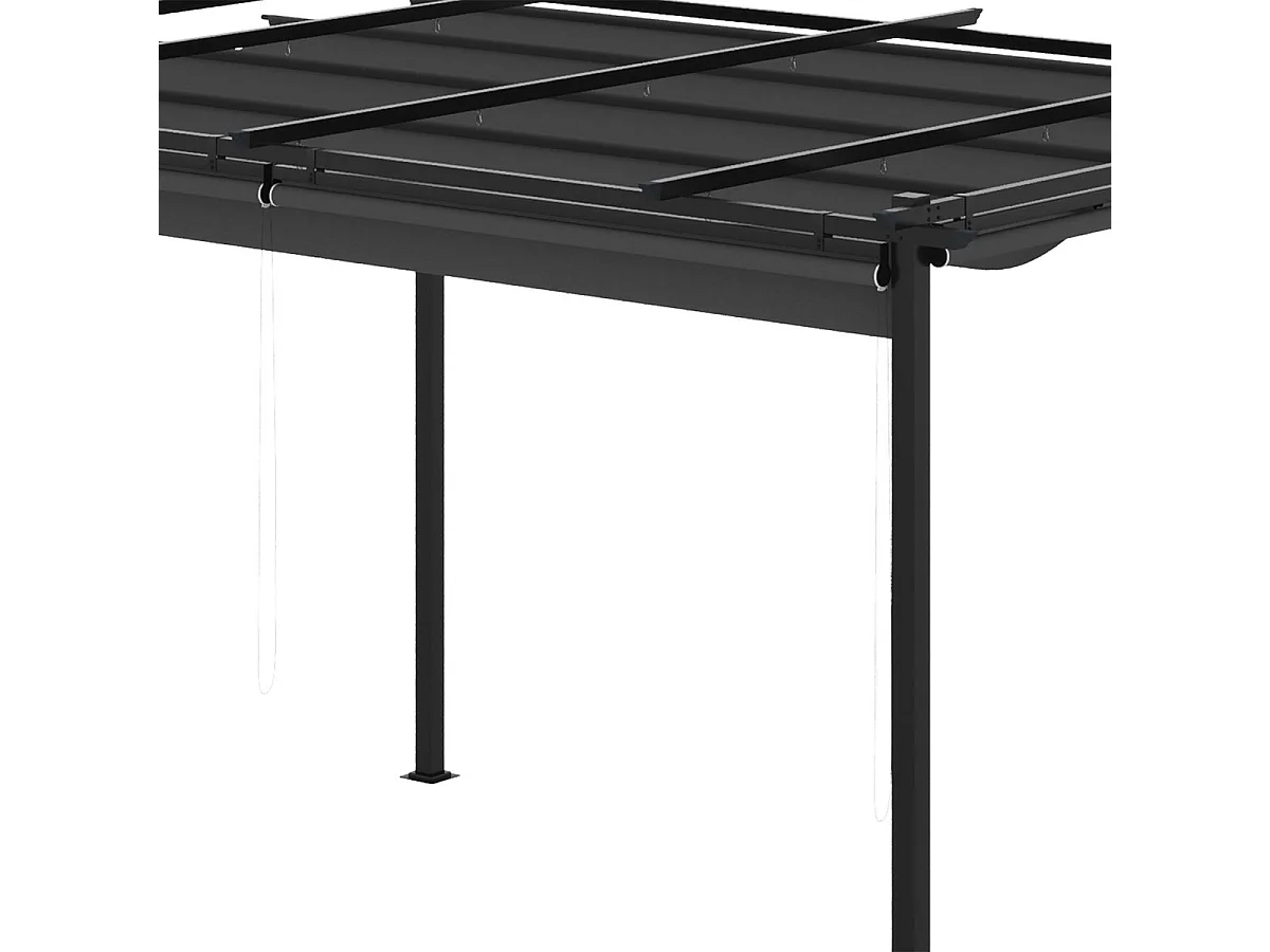 Pérgola de jardín Outsunny techo retráctil 4 cortinas enrollables gris oscuro 4x3m