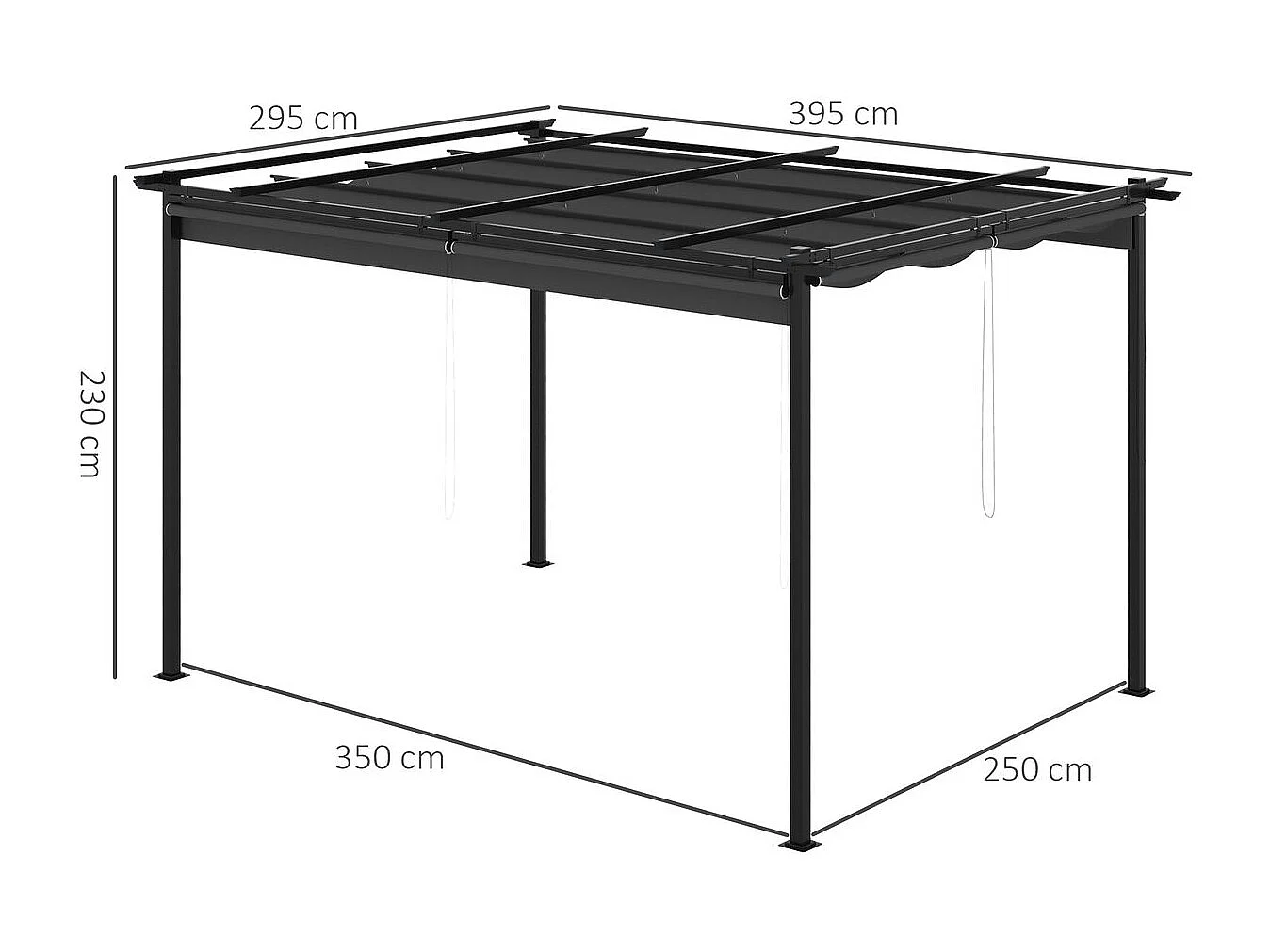 Pérgola de jardín Outsunny techo retráctil 4 cortinas enrollables gris oscuro 4x3m