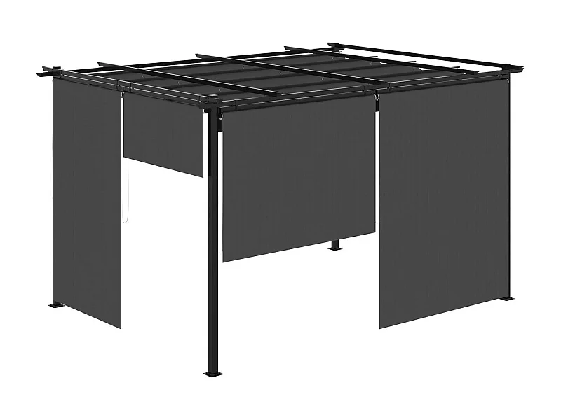 Pérgola de jardín Outsunny techo retráctil 4 cortinas enrollables gris oscuro 4x3m