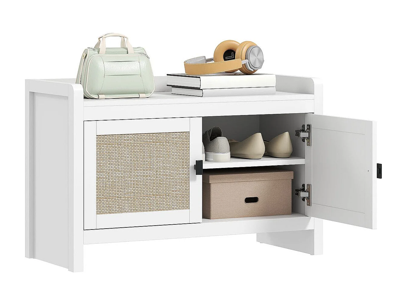 Banco zapatero Arena Homcom 2 puertas blanco/natural 52x80x35 cm