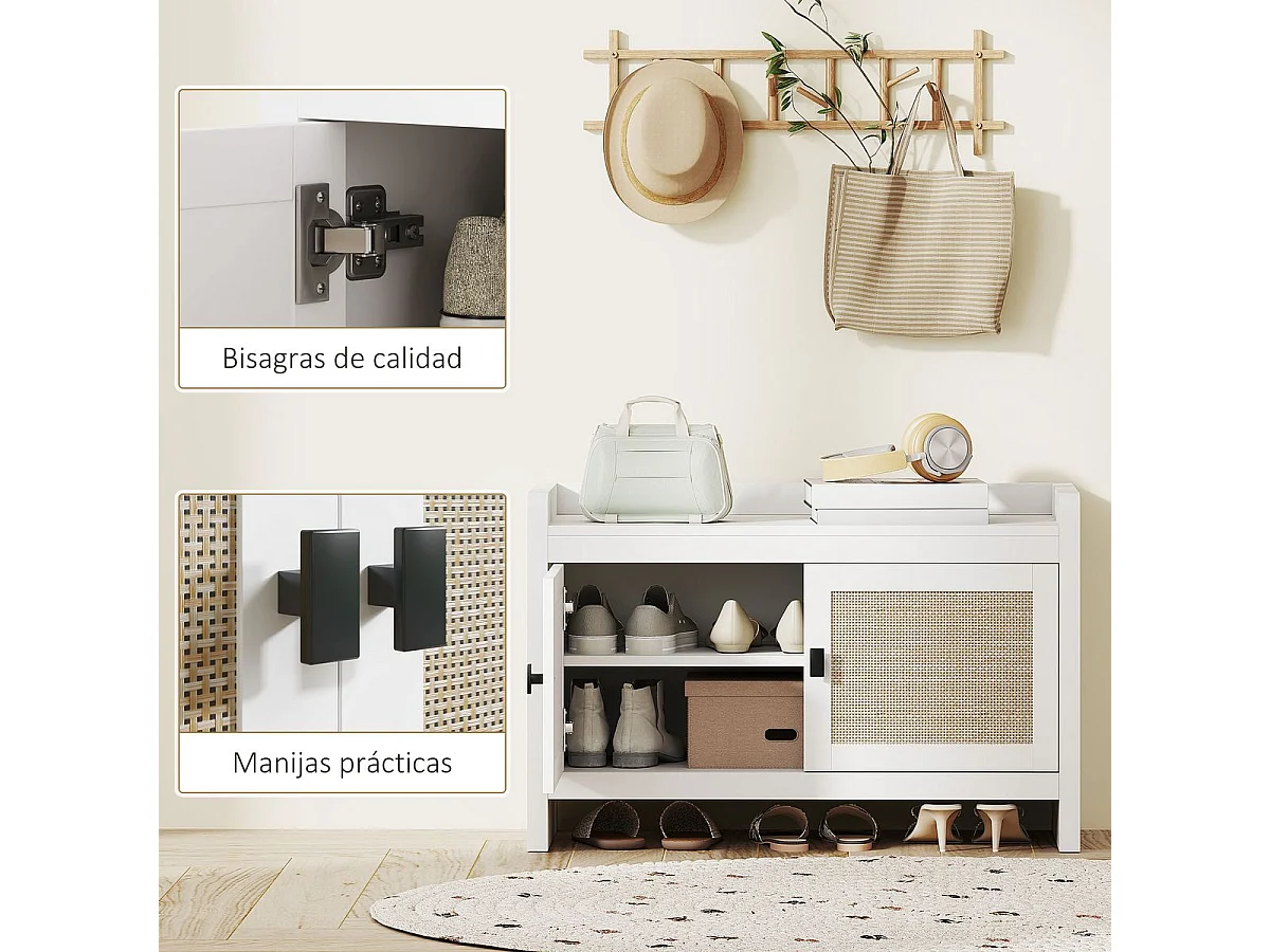 Banco zapatero Arena Homcom 2 puertas blanco/natural 52x80x35 cm