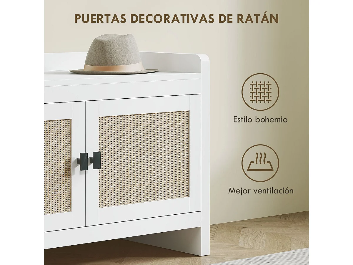 Banco zapatero Arena Homcom 2 puertas blanco/natural 52x80x35 cm