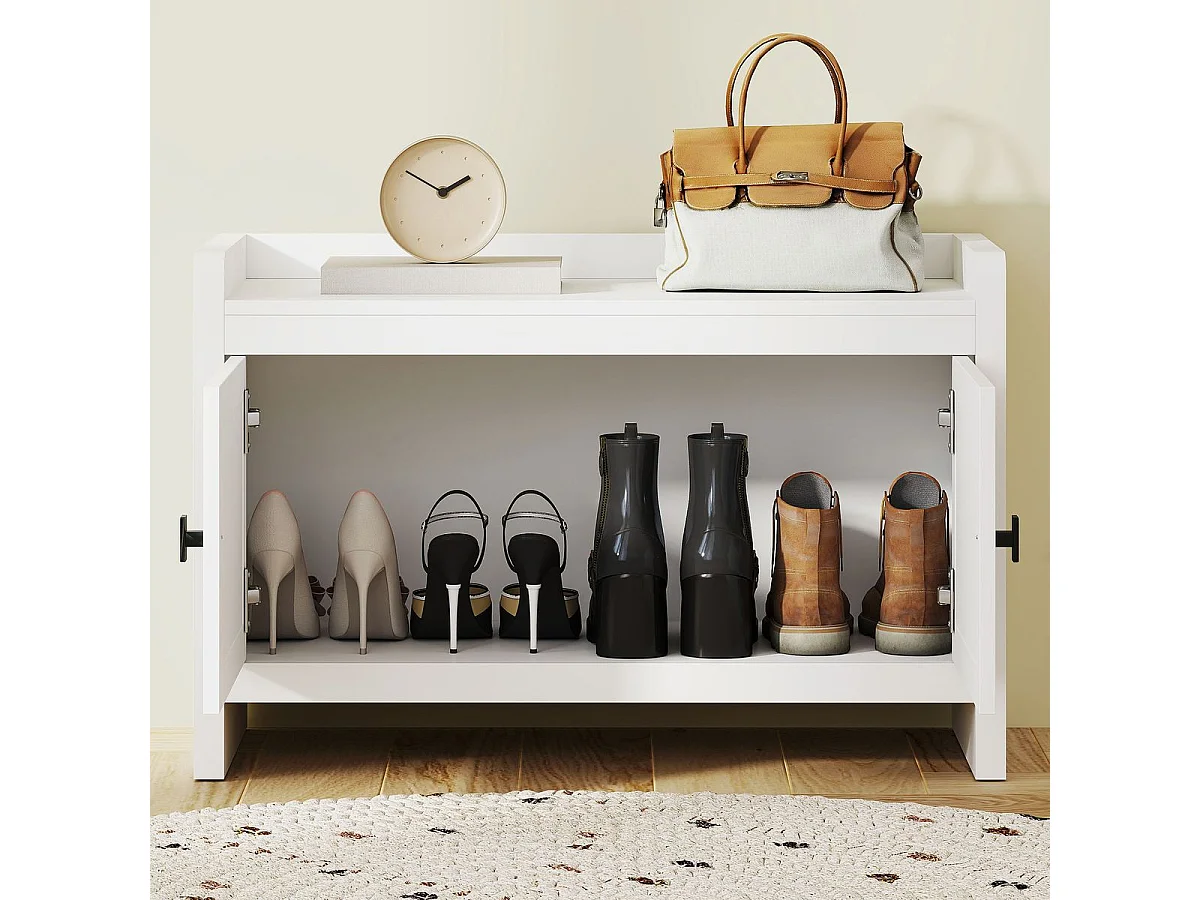 Banco zapatero Arena Homcom 2 puertas blanco/natural 52x80x35 cm