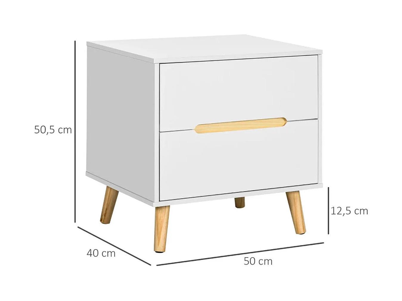 Mesita de noche Poppy Homcom 2 cajones blanco 50,5x50x40 cm