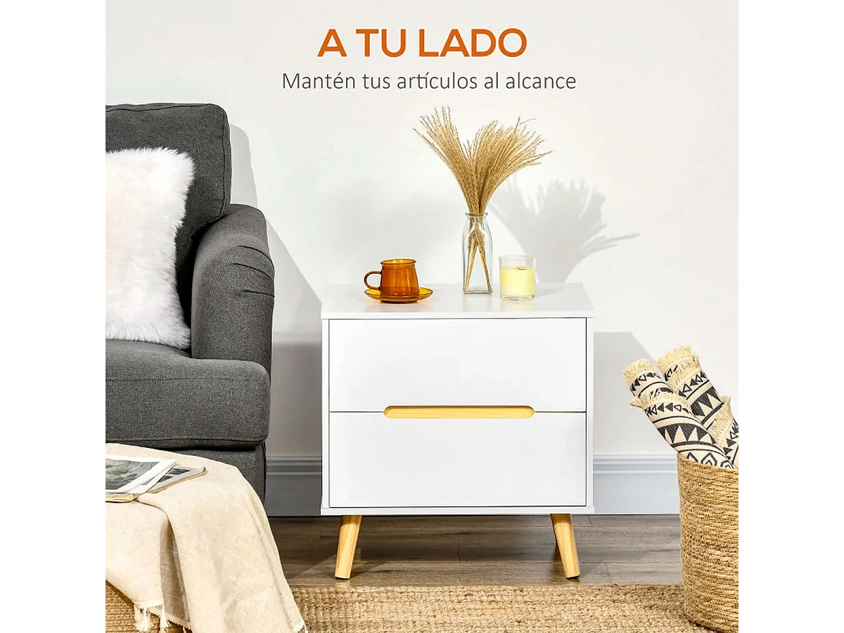 Mesita de noche Poppy Homcom 2 cajones blanco 50,5x50x40 cm