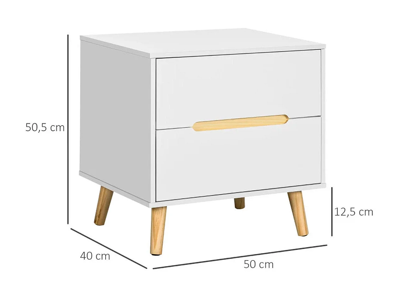 Mesita de noche Poppy Homcom 2 cajones blanco 50,5x50x40 cm