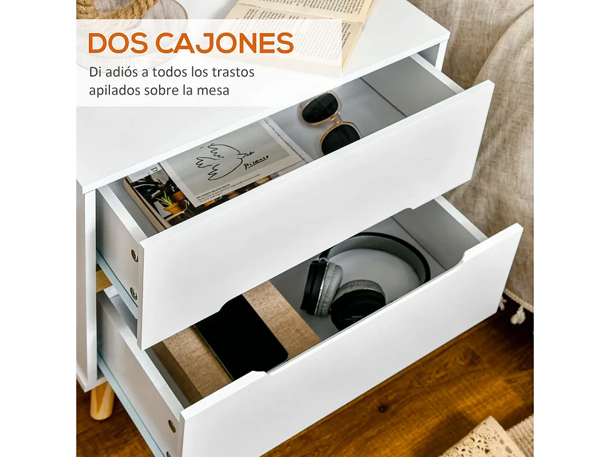 Mesita de noche Poppy Homcom 2 cajones blanco 50,5x50x40 cm