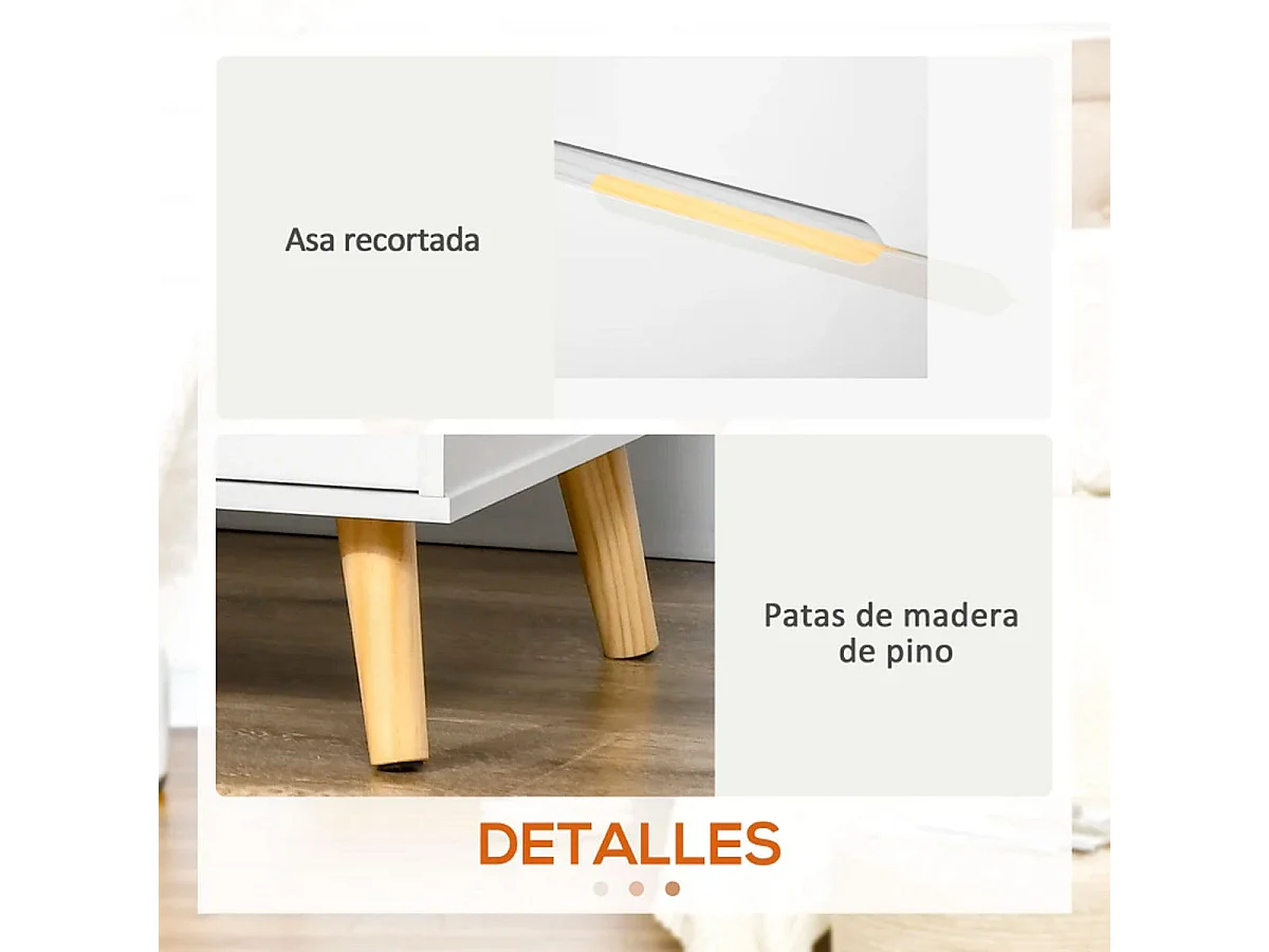 Mesita de noche Poppy Homcom 2 cajones blanco 50,5x50x40 cm