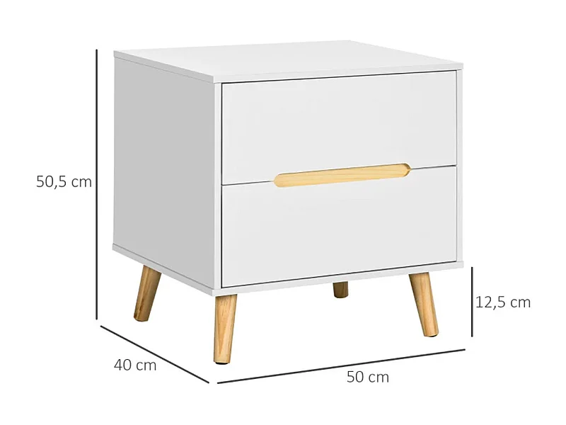 Mesita de noche Poppy Homcom 2 cajones blanco 50,5x50x40 cm