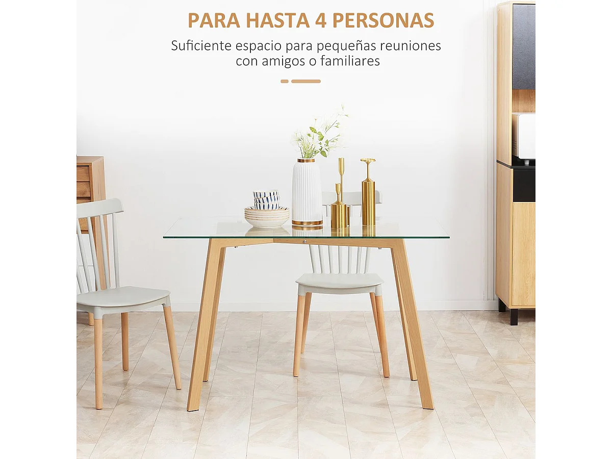 Mesa de comedor Malena Homcom rectangular tapa cristal 76x120x60 cm