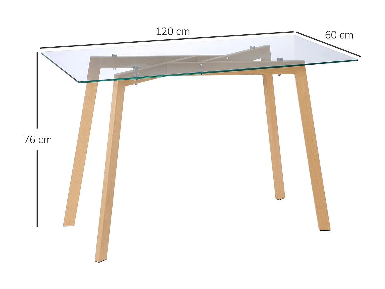 Mesa de comedor Malena Homcom rectangular tapa cristal 76x120x60 cm