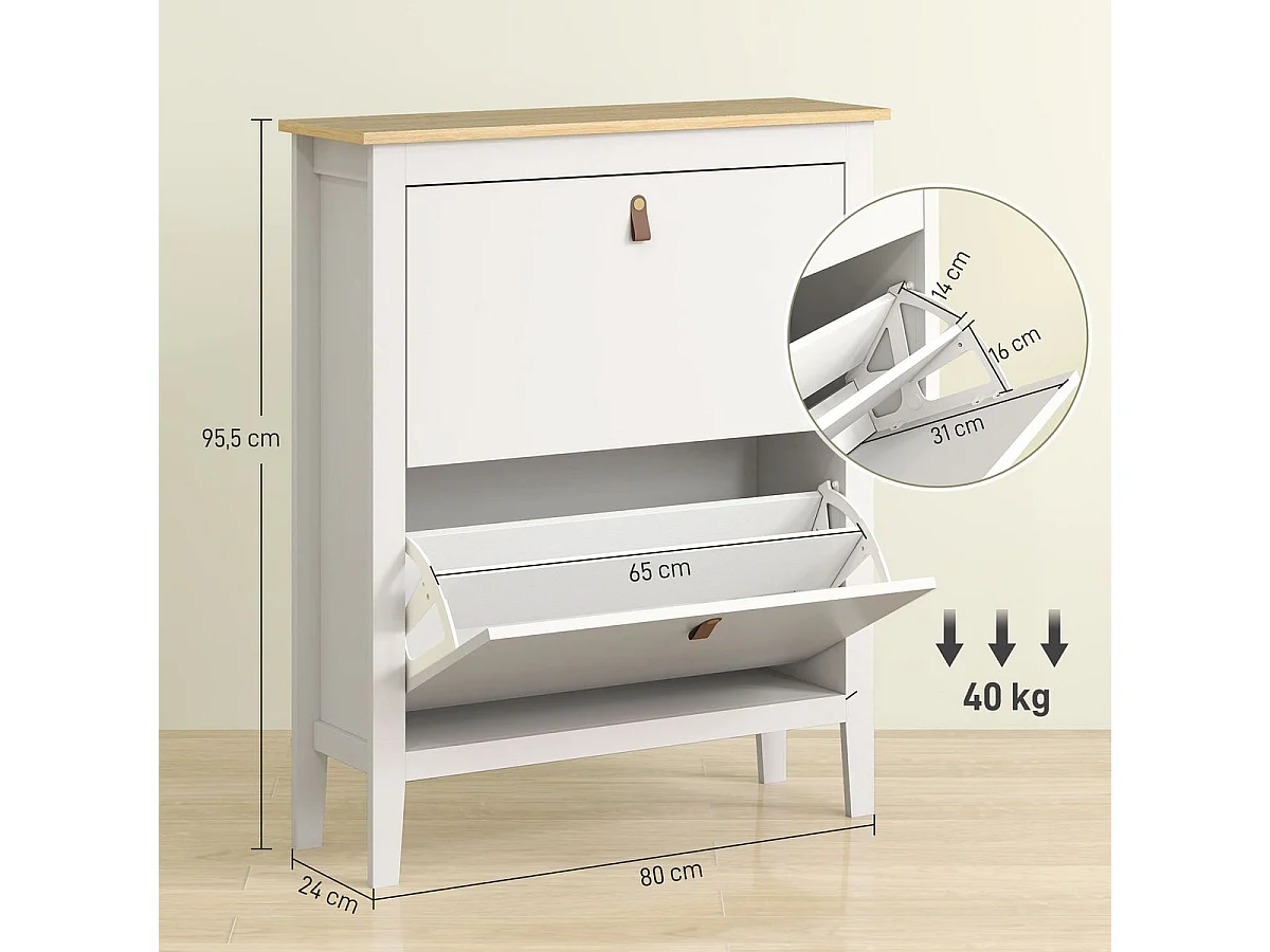 Zapatero Emile Homcom 2 compartimentos blanco 95,5x80x24 cm
