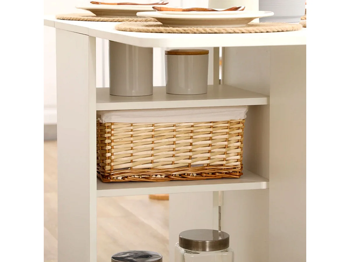 Mesa de comedor Oke Homcom plegable 2 cajones + 1 armario + ruedas blanco 75x35-120x80 cm