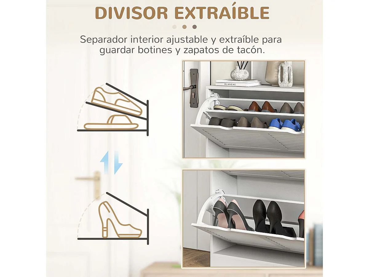 Zapatero Milú Homcom 2 cajones abatibles blanco 83x81,5x25 cm