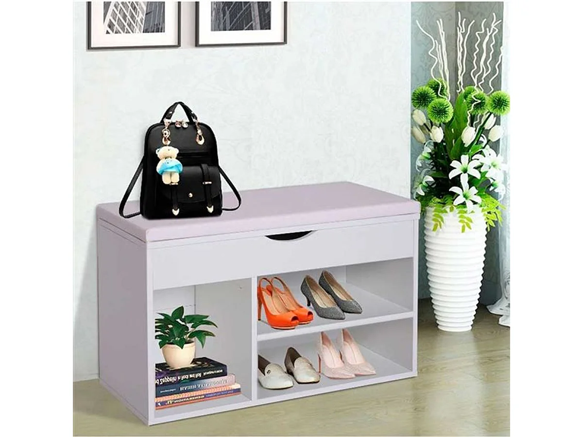 Banco zapatero 3 estantes madera blanco 47x80x30 cm