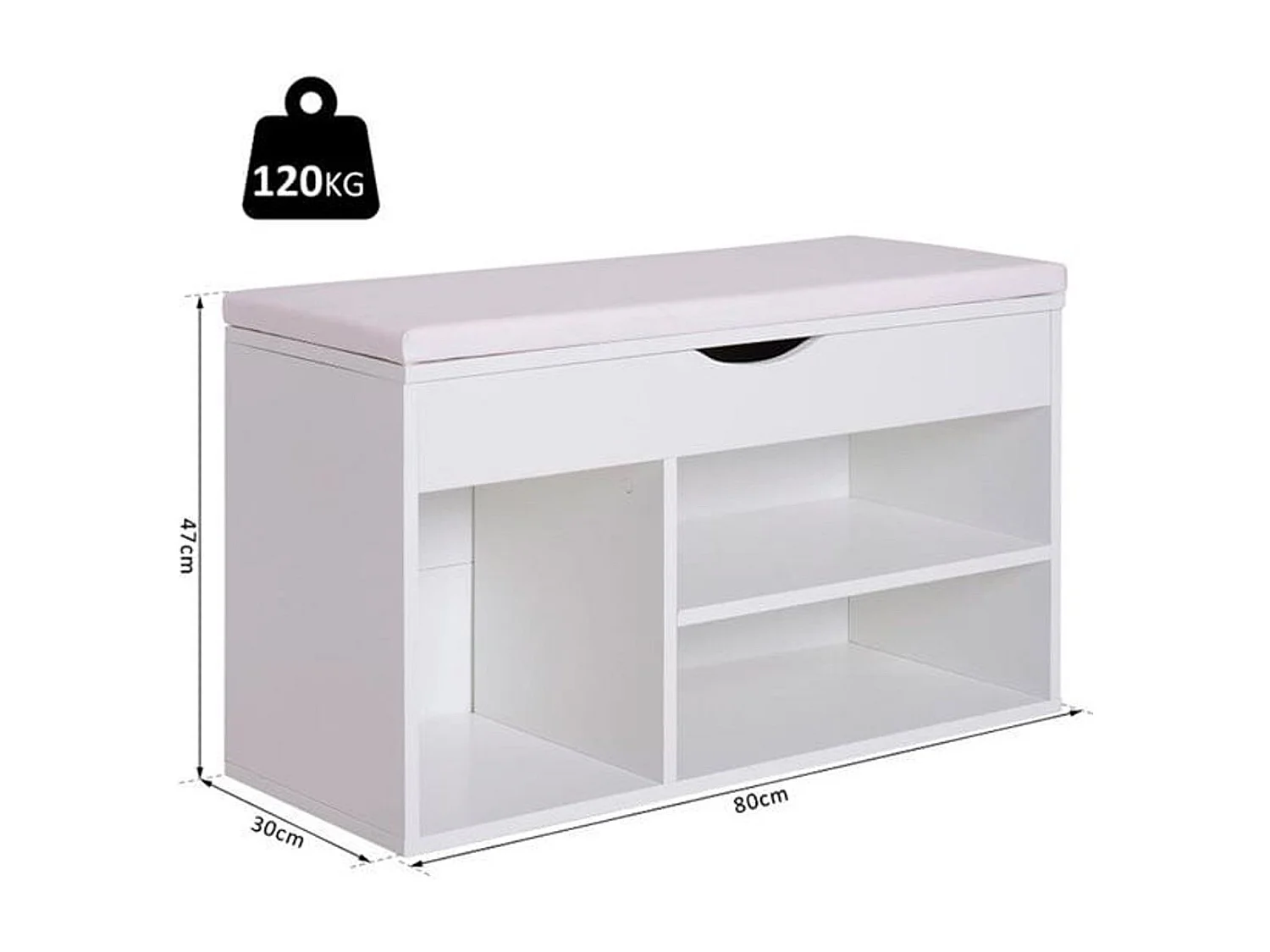 Banco zapatero 3 estantes madera blanco 47x80x30 cm