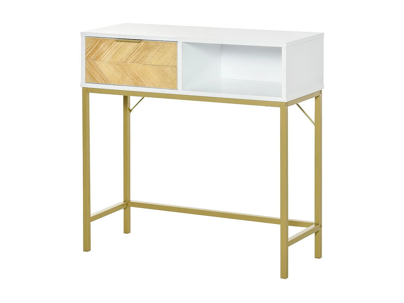 Mueble recibidor Caps Homcom cajón + estante abierto blanco/dorado 80,5x80x30 cm