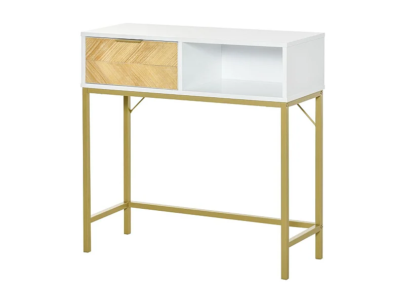 Mueble recibidor Caps Homcom cajón + estante abierto blanco/dorado 80,5x80x30 cm