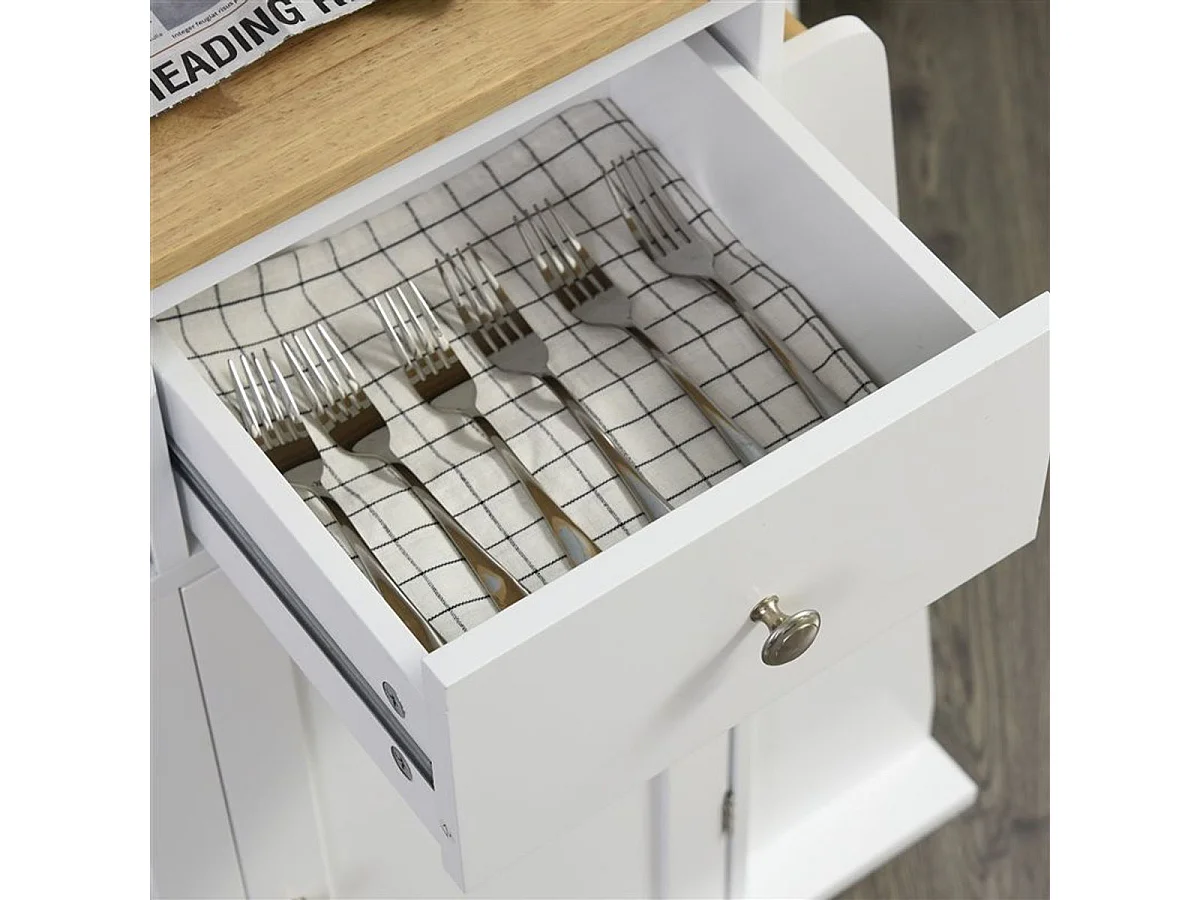 Carro auxiliar de cocina Homcom con estantes laterales+ruedas blanco/natural 89,5x89x45 cm