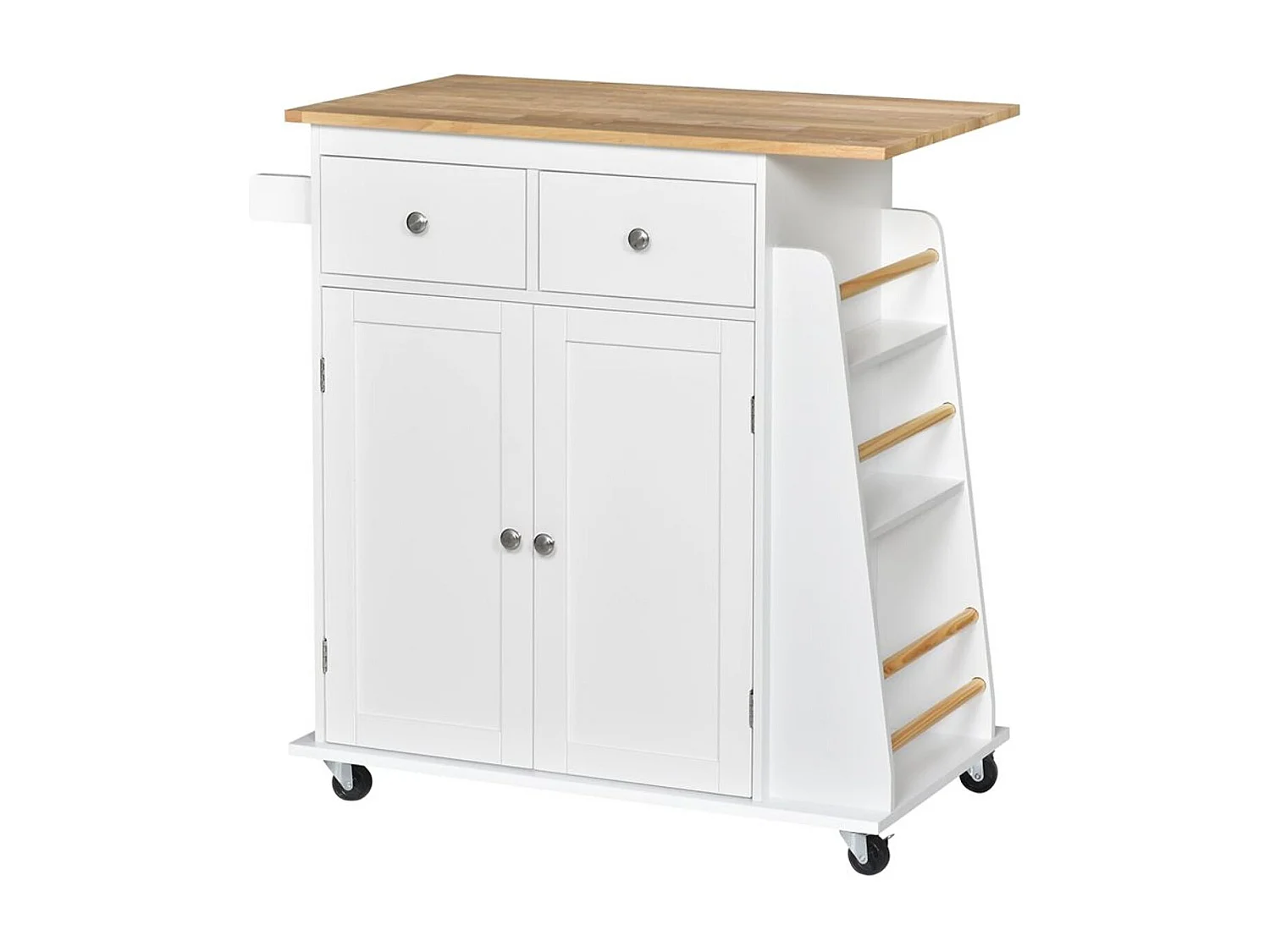 Carro auxiliar de cocina Homcom con estantes laterales+ruedas blanco/natural 89,5x89x45 cm