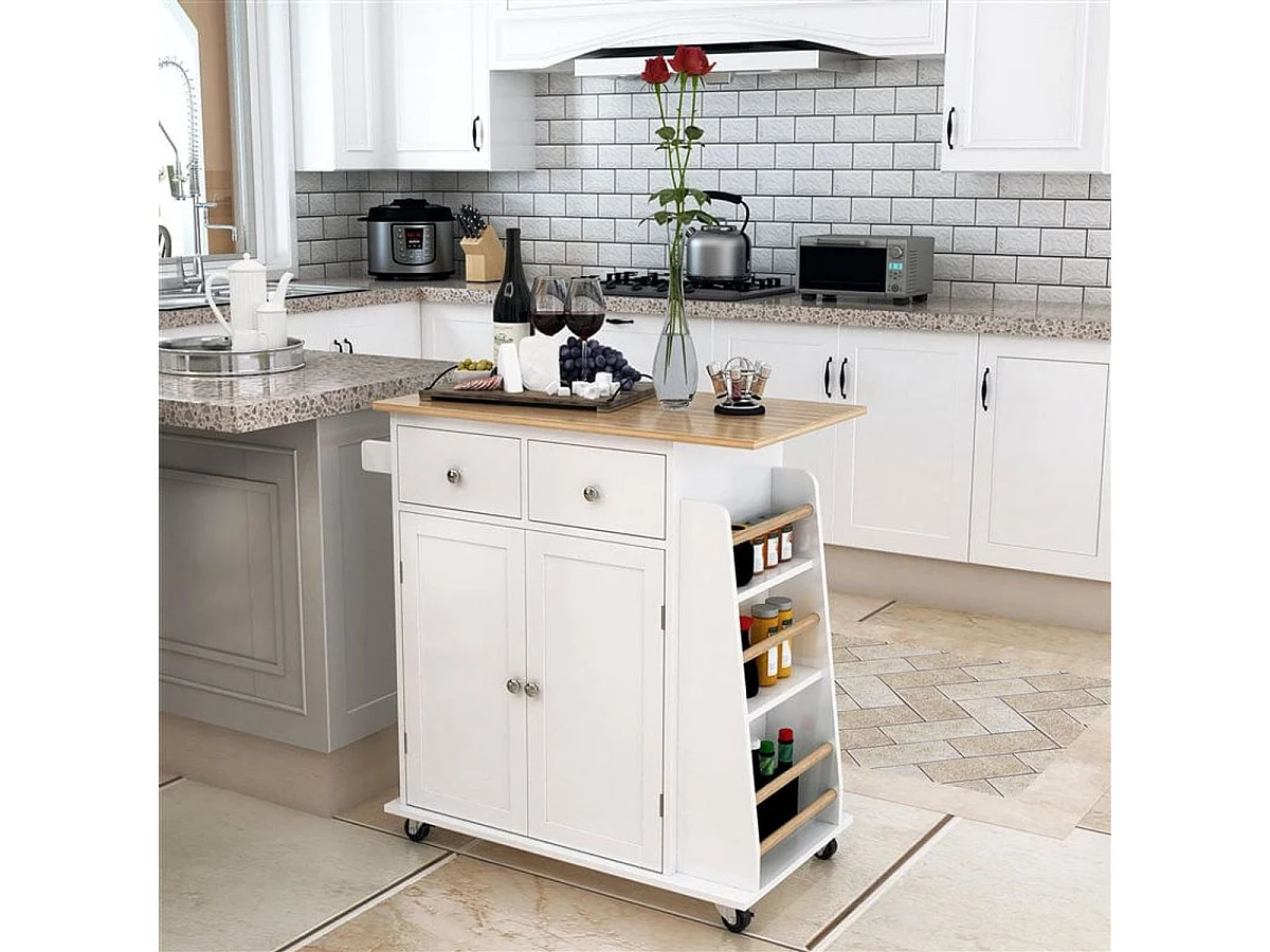 Carro auxiliar de cocina Homcom con estantes laterales+ruedas blanco/natural 89,5x89x45 cm