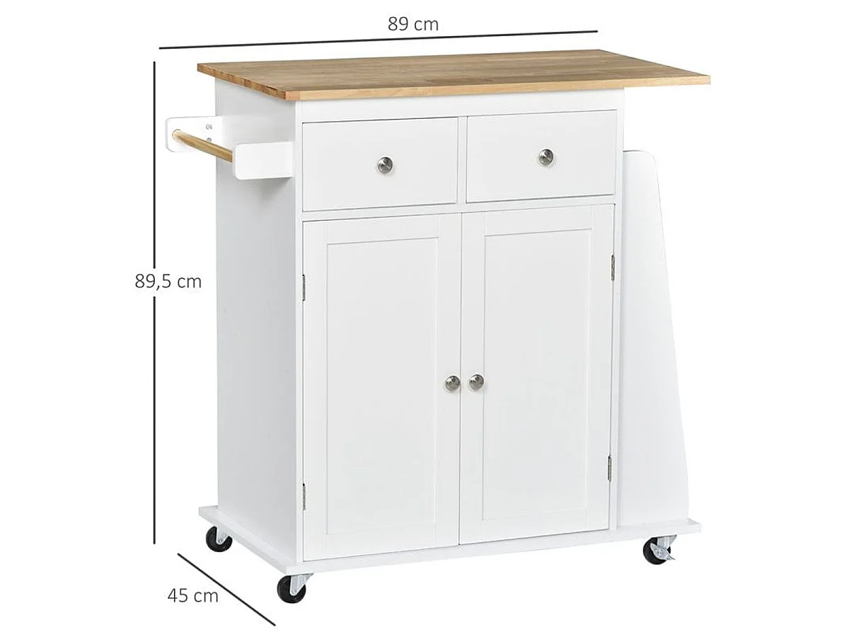 Carro auxiliar de cocina Homcom con estantes laterales+ruedas blanco/natural 89,5x89x45 cm
