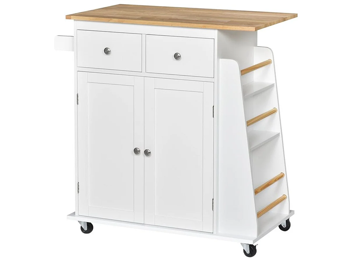 Carro auxiliar de cocina Homcom con estantes laterales+ruedas blanco/natural 89,5x89x45 cm