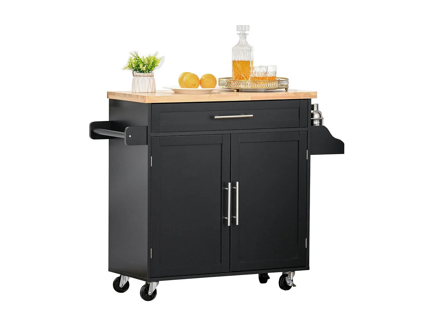 Carrito auxiliar Tea Homcom con ruedas negro 89x109x40 cm