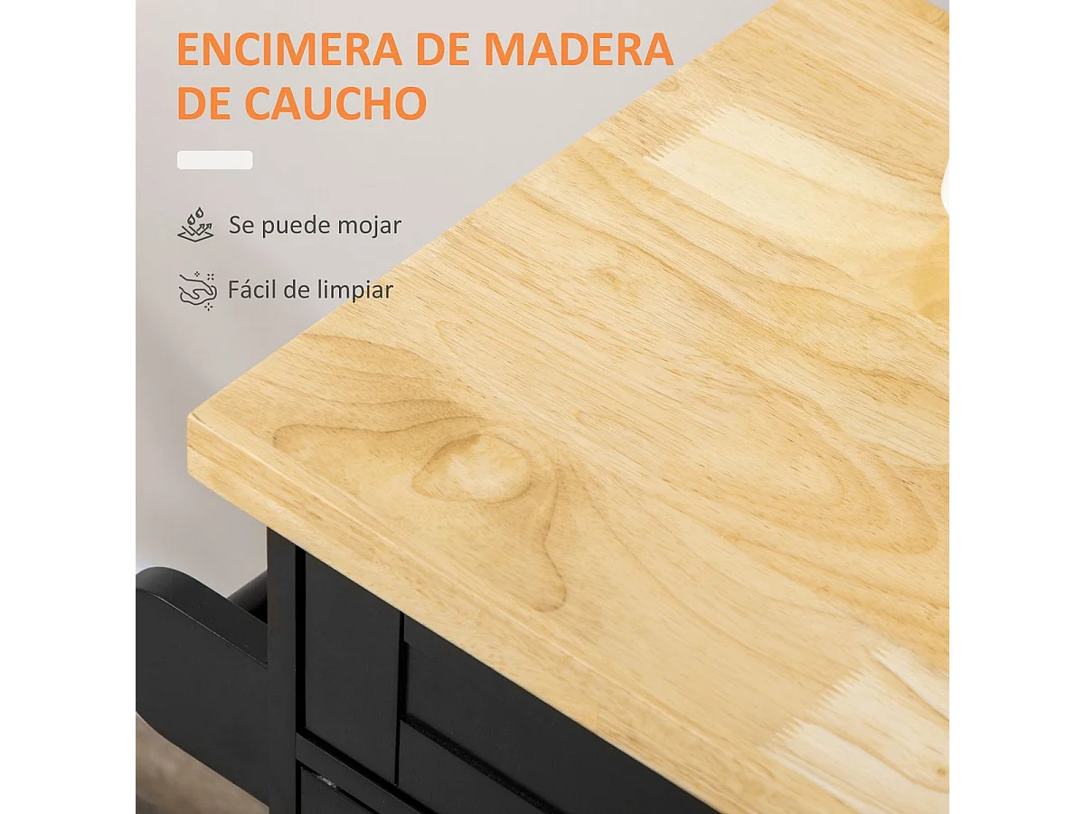 Carrito auxiliar Tea Homcom con ruedas negro 89x109x40 cm