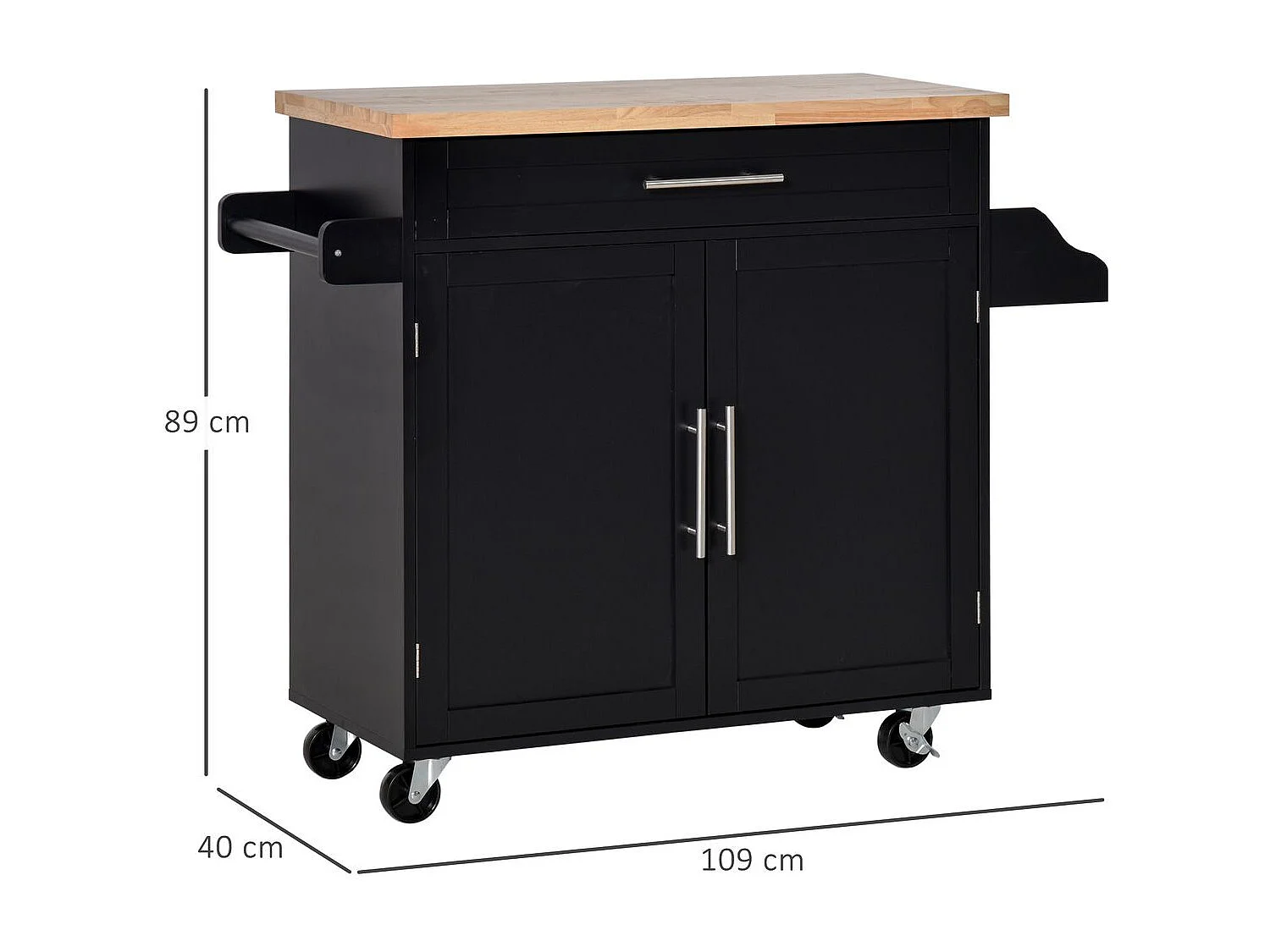 Carrito auxiliar Tea Homcom con ruedas negro 89x109x40 cm