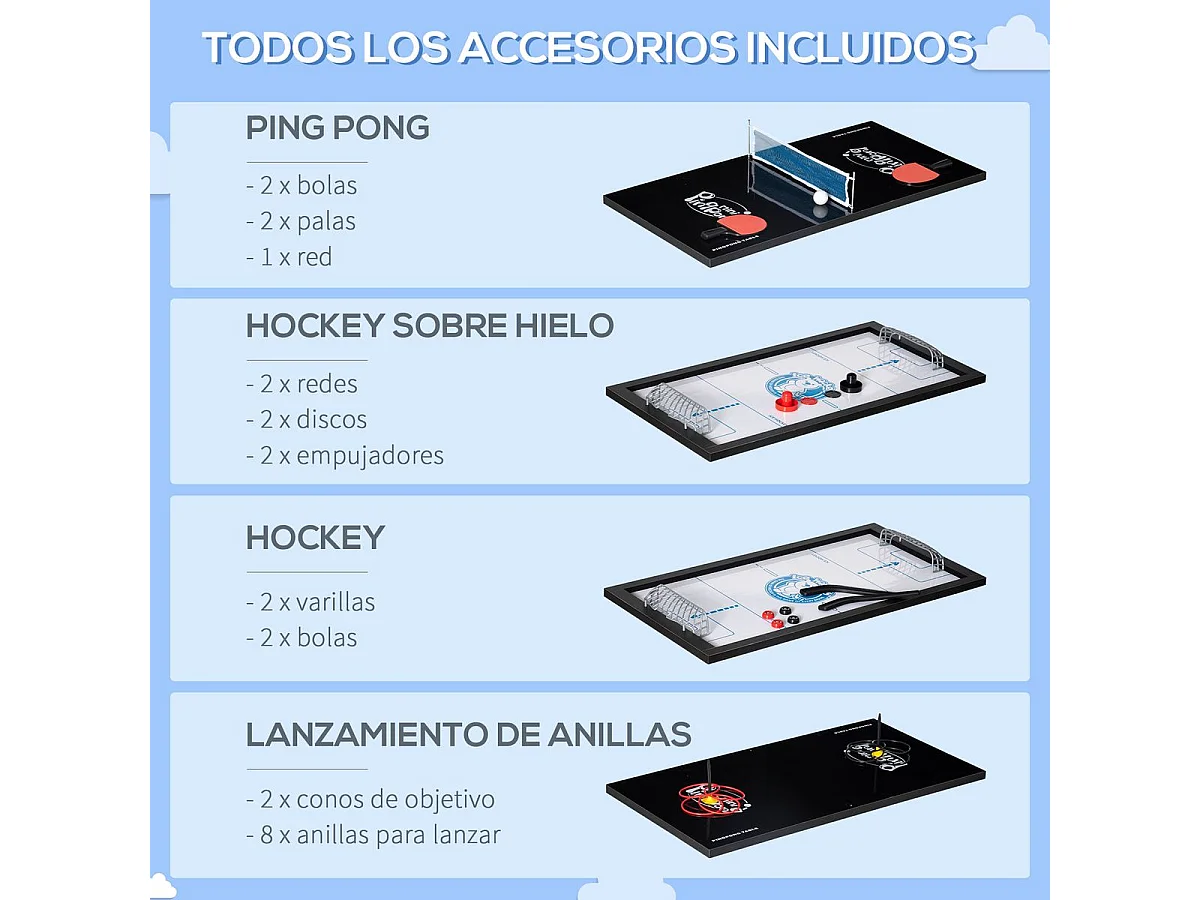 Mesa multijuegos infantil Homcom 6 en 1 +7 años negro 79x120x88 cm