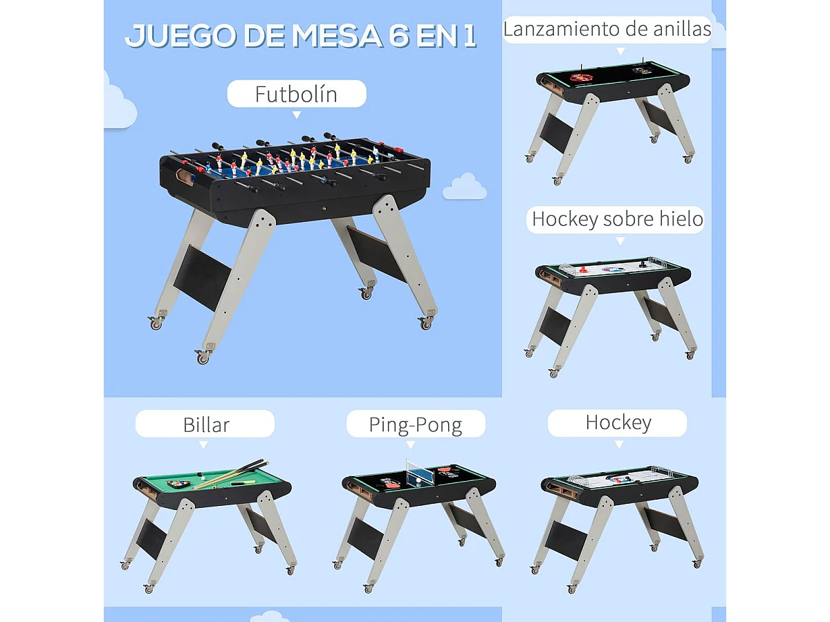 Mesa multijuegos infantil Homcom 6 en 1 +7 años negro 79x120x88 cm