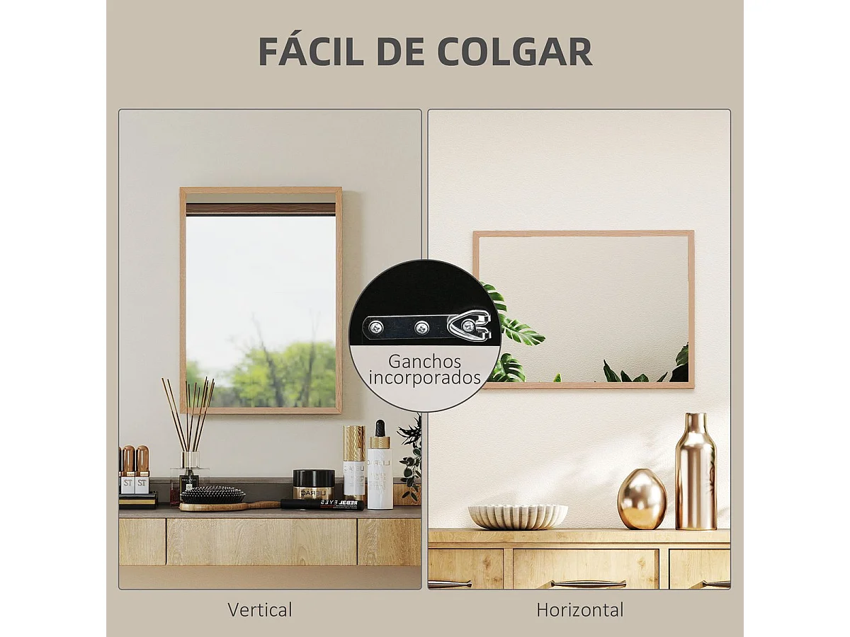 Espejo de pared Malva Homcom con marco natural 70x50x2 cm