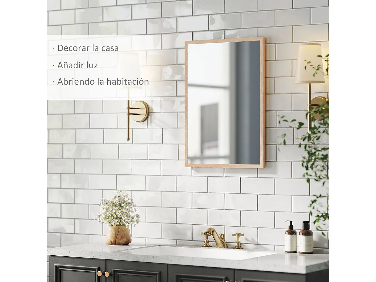 Espejo de pared Malva Homcom con marco natural 70x50x2 cm
