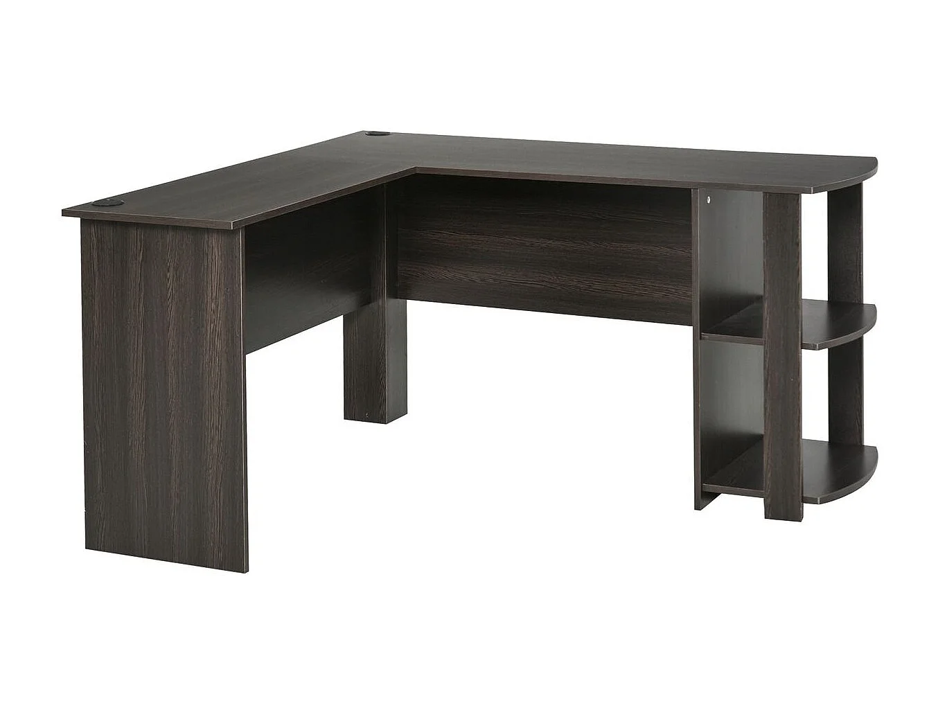 Mesa de escritorio Alpes Homcom esquinero con estantes madera 72x136x130 cm