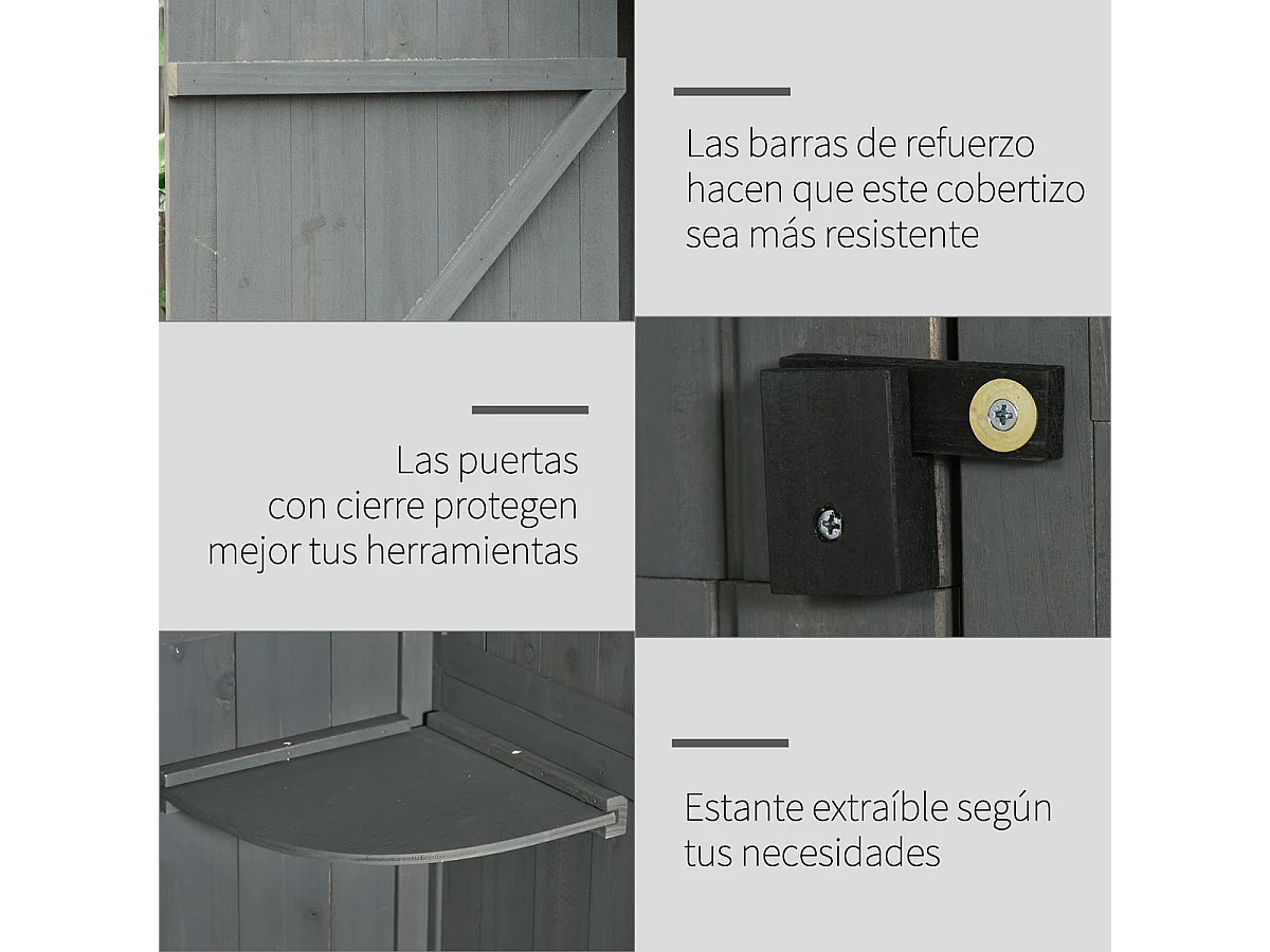 Cobertizo Marboré Outsunny 3 estantes + 2 puertas gris 179x77x54,2 cm