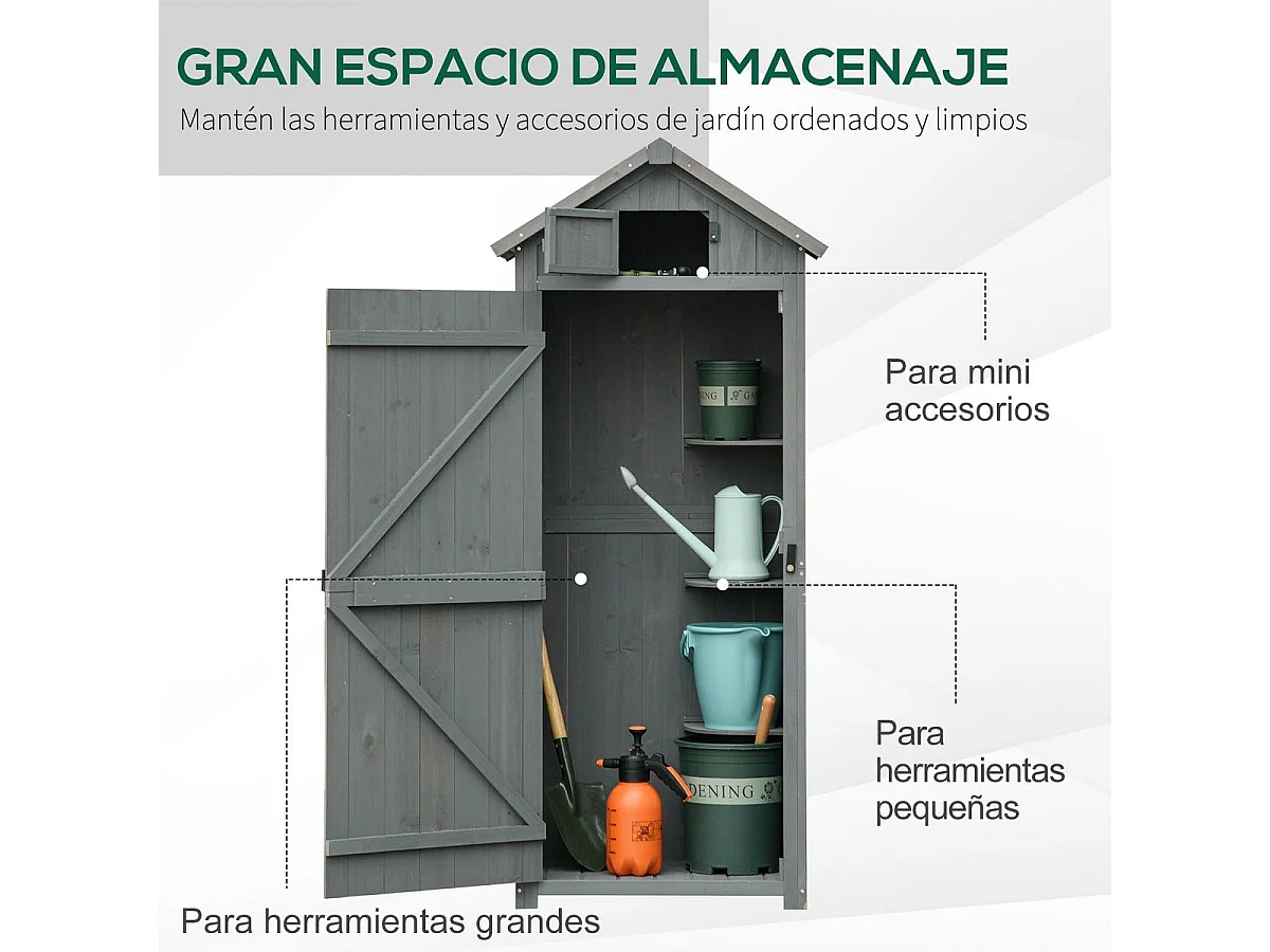 Cobertizo Marboré Outsunny 3 estantes + 2 puertas gris 179x77x54,2 cm