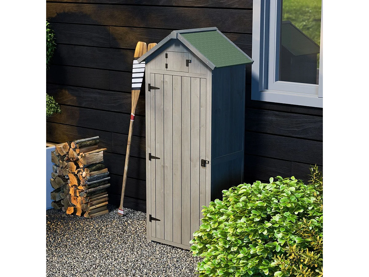 Cobertizo Marboré Outsunny 3 estantes + 2 puertas gris 179x77x54,2 cm