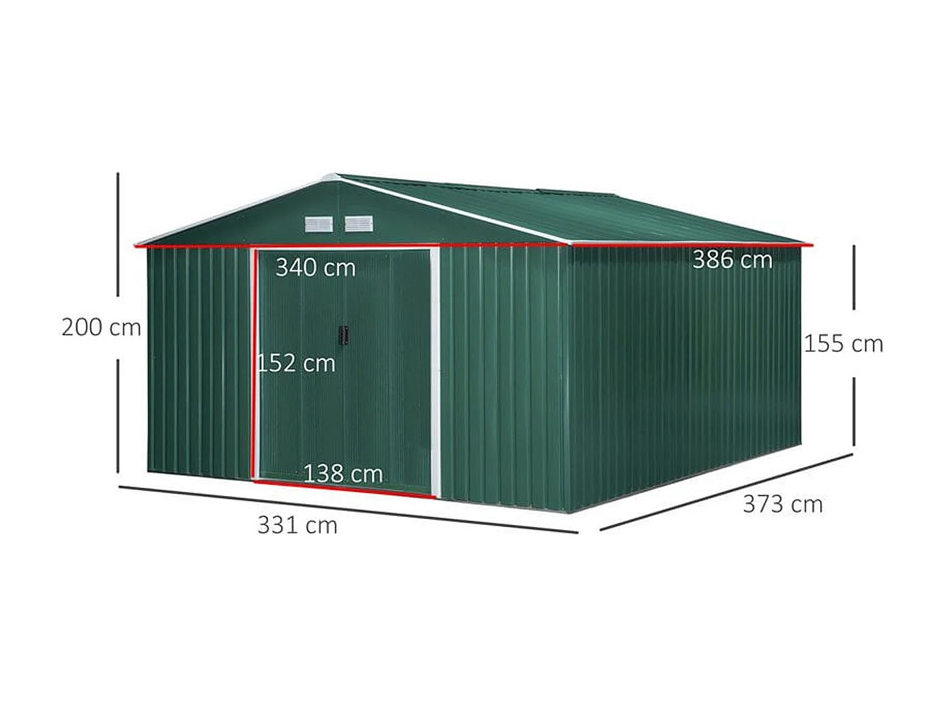 Cobertizo de jardín Outsunny puertas correderas verde 200x340x386 cm
