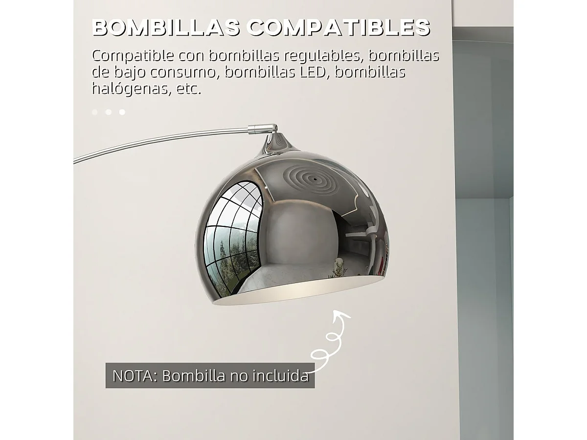 Lámpara de pie Modde Homcom 40W poste ajustable negro/plata 170-180x110-115x30 cm