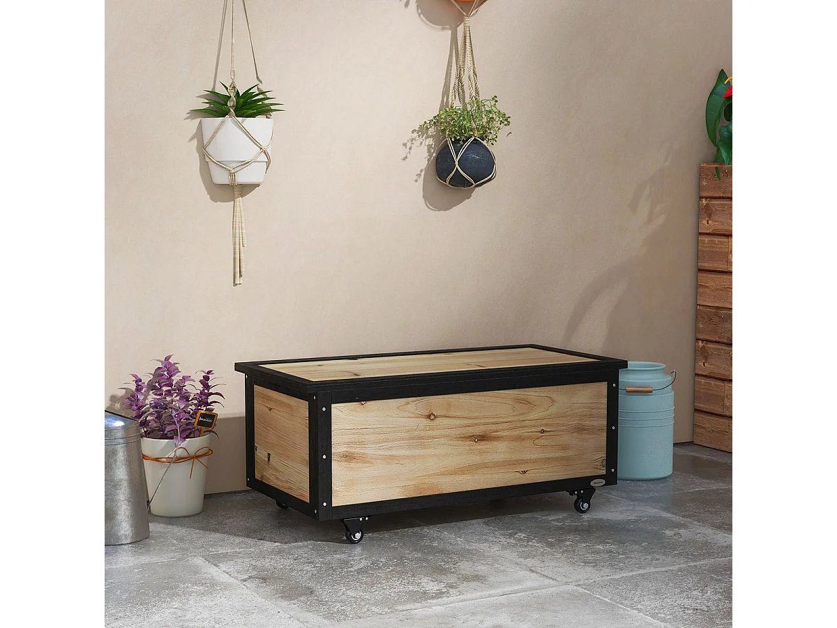 Baúl Perla Outsunny 4 ruedas natural/negro 43x100x50 cm