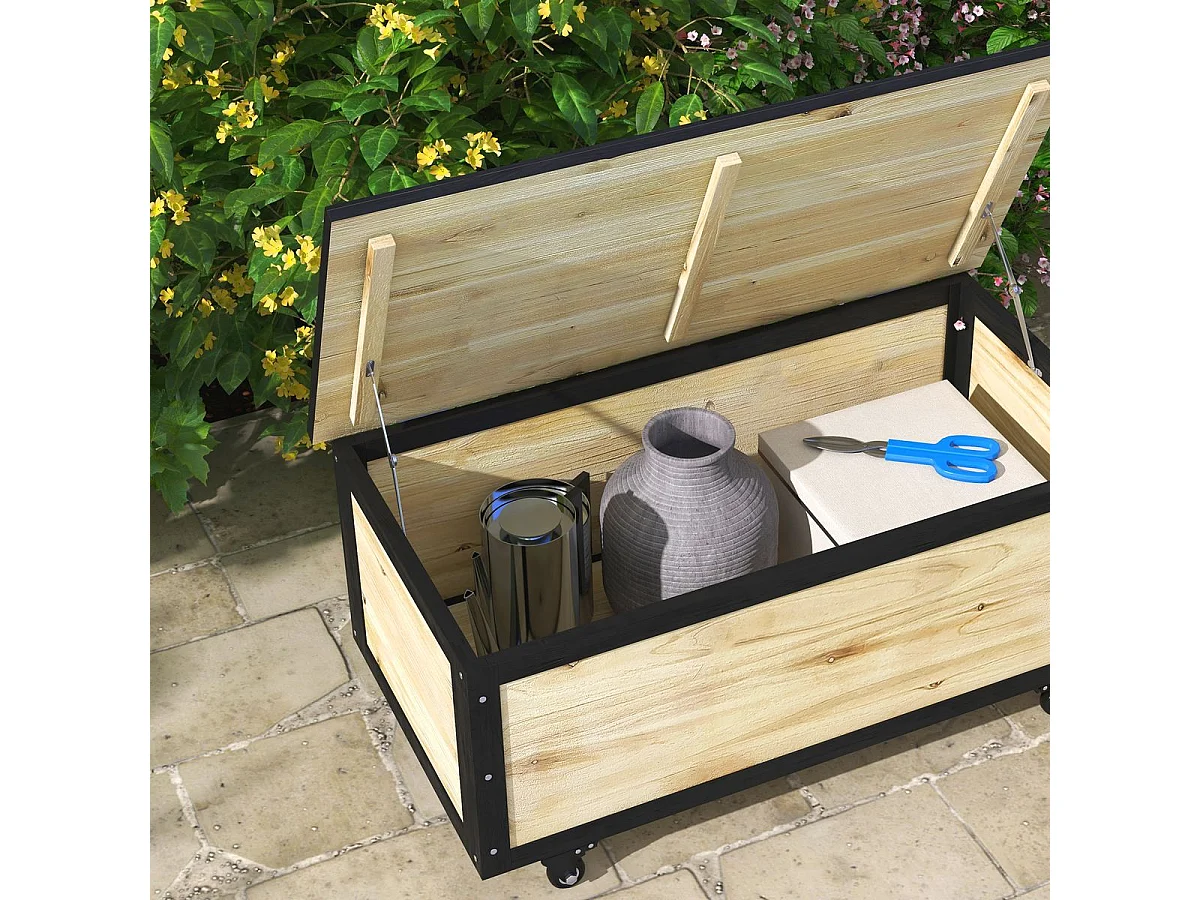 Baúl Perla Outsunny 4 ruedas natural/negro 43x100x50 cm