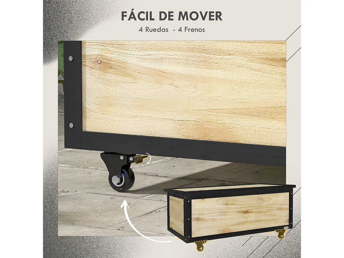 Baúl Perla Outsunny 4 ruedas natural/negro 43x100x50 cm