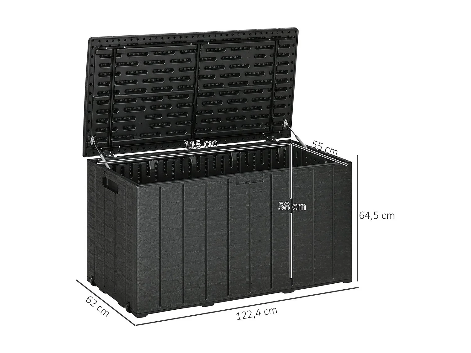 Baúl de almacenaje exterior Outsunny con ruedas negro 64,5x122,4x62 cm