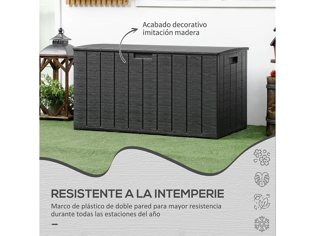 Baúl de almacenaje exterior Outsunny con ruedas negro 64,5x122,4x62 cm
