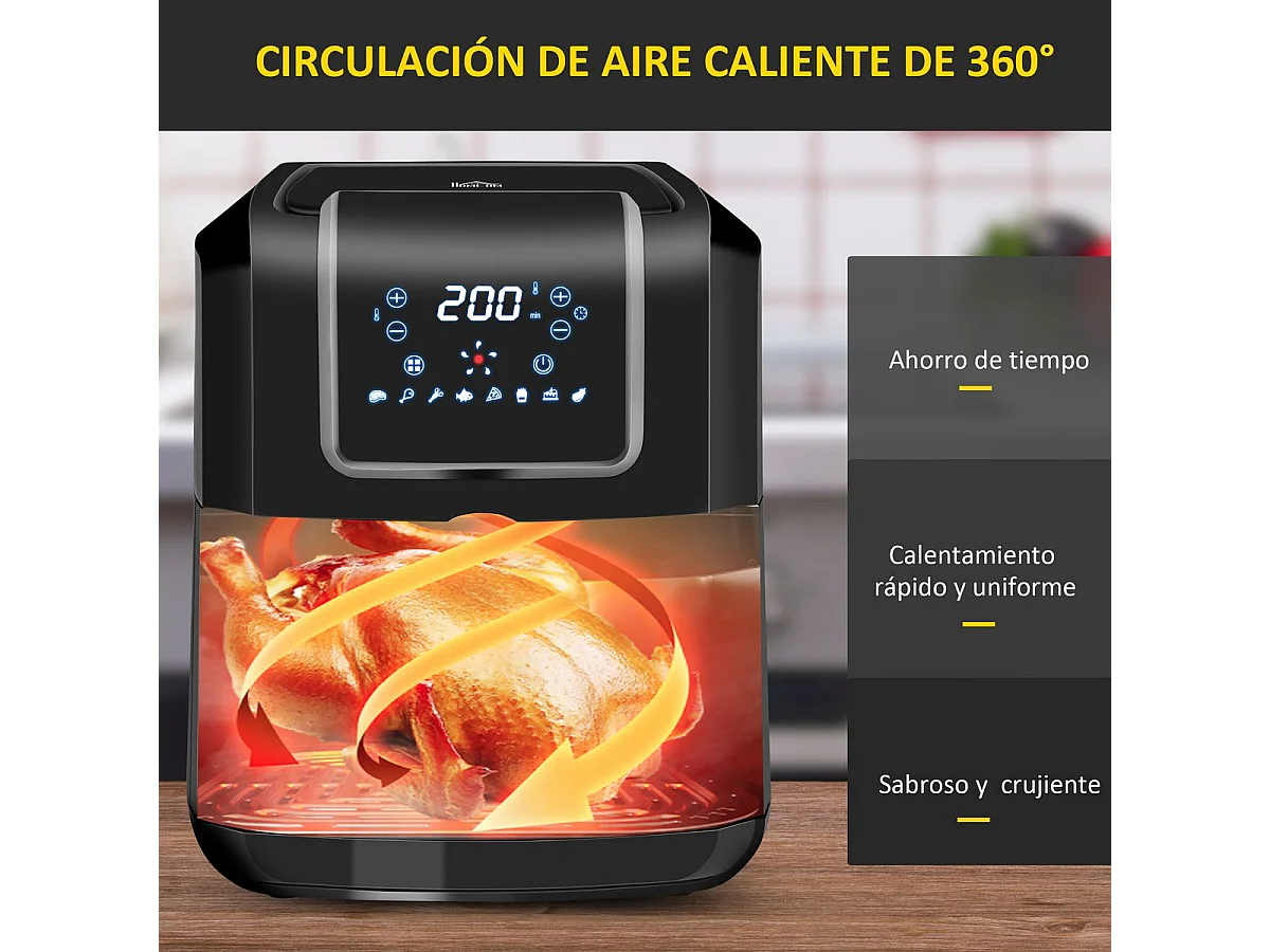 Freidora de aire Crispy Homcom 6,5L 1800W negro
