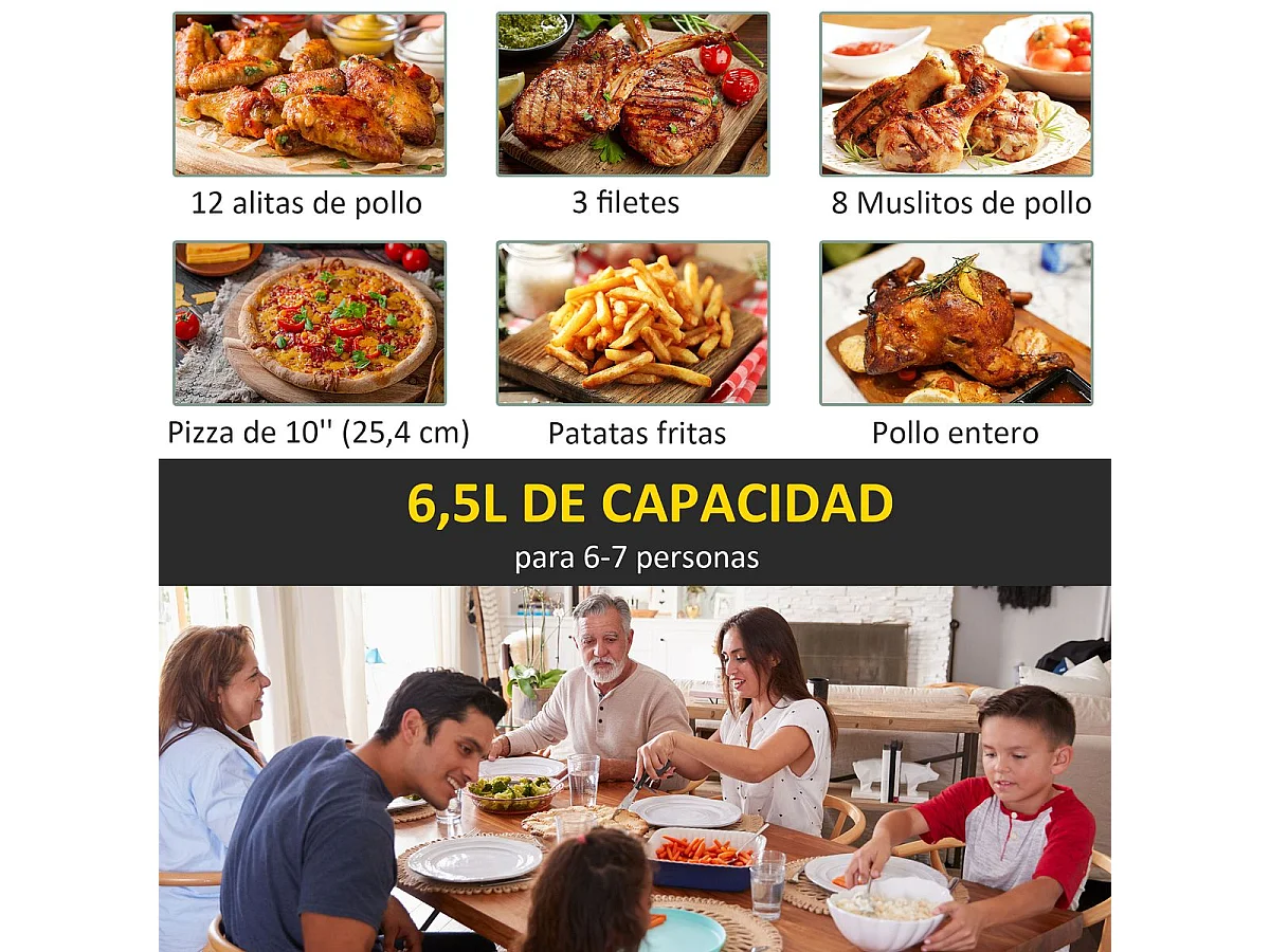 Freidora de aire Crispy Homcom 6,5L 1800W negro